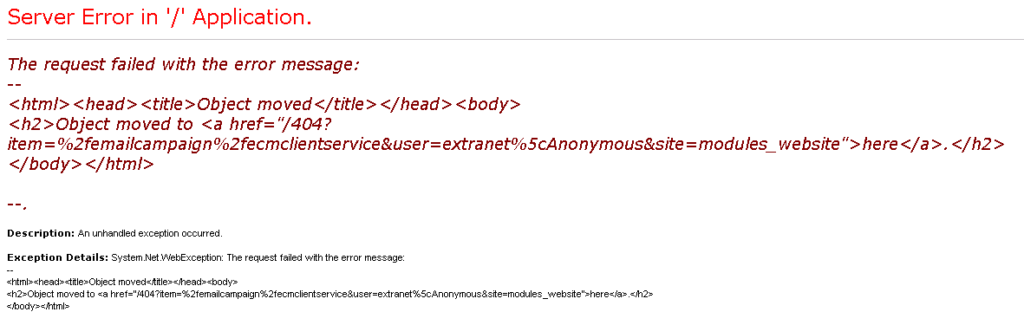 Server Error in / Application The Request Failed with the error message Blog Vinicius Deschamps