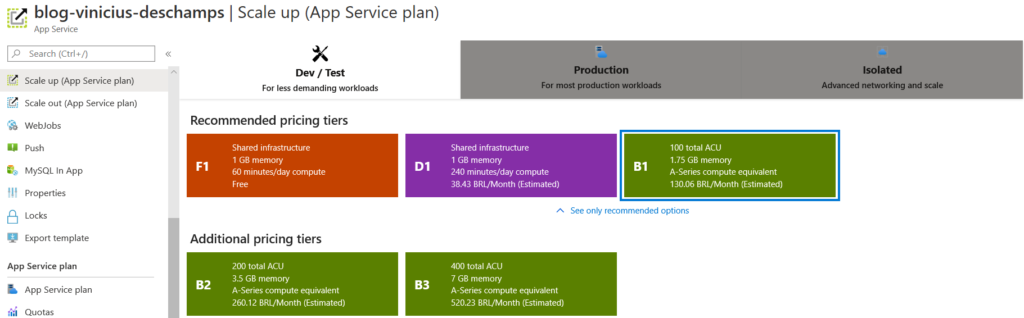 azure app service scale up app service plan tier options blog vinicius deschamps
