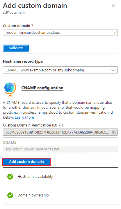 azure app service add custom domain add custom domain blog vinicius deschamps