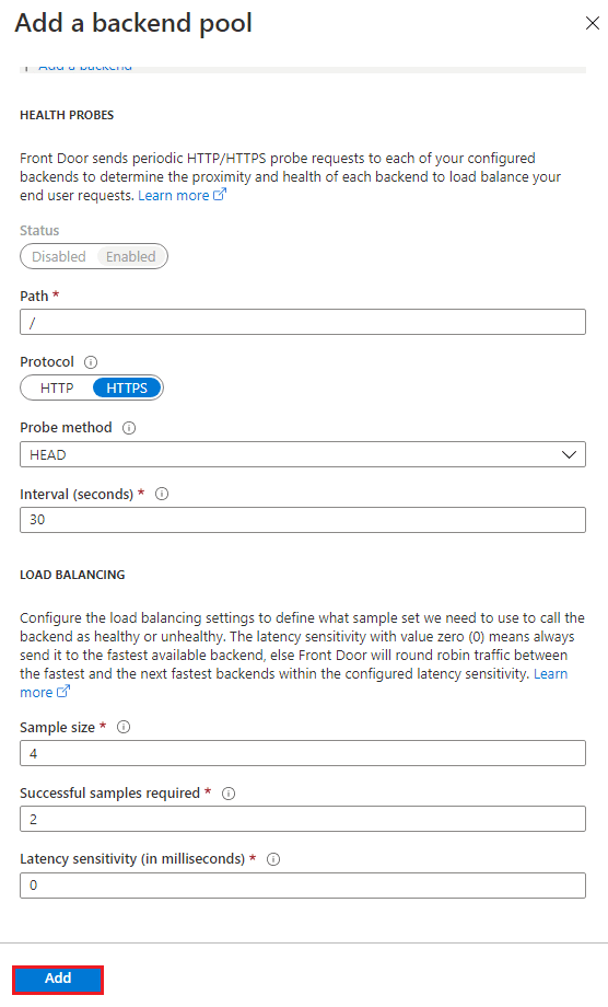 azure create a front door configuration backend pools add a backend health probe load balancing blog vinicius deschamps