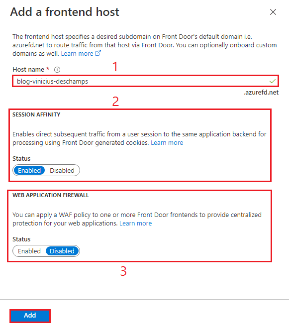 azure create a front door configuration frontends domains add a frontend host blog vinicius deschamps